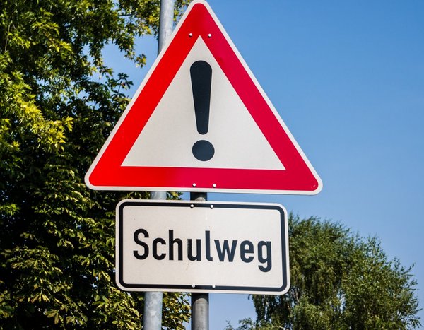 Verkehrsschild Schulweg Ein Verkehrsschild, auf dem Schulweg steht.